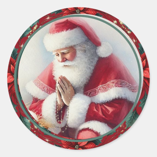 Weihnachtsfeiertag mit Rosary Poinsettias Runder Aufkleber (Vorderseite)