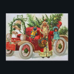 Weihnachtsfeiertag mit Spielzeug und Rotem Auto Feiertagspostkarte<br><div class="desc">Vintager Weihnachtsmann mit Geschenken</div>