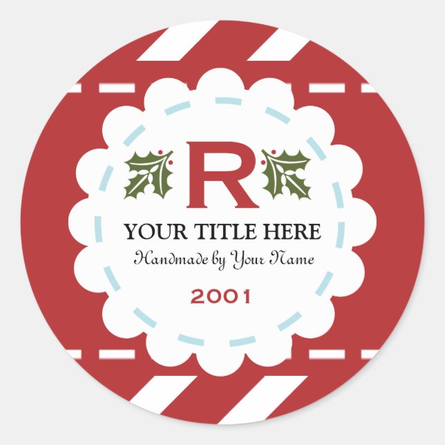 Weihnachtsfeiertag Monogram Runder Aufkleber (Vorderseite)