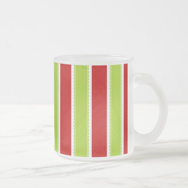 Weihnachtsfeiertag Muster Grün & Rot Streifen Mattglastasse (Rechts)