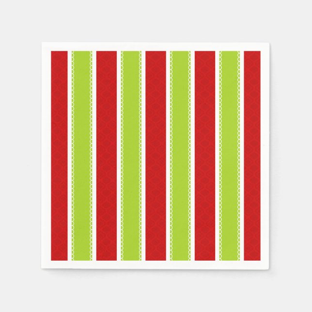 Weihnachtsfeiertag Muster Grün & Rot Streifen Serviette (Vorderseite)