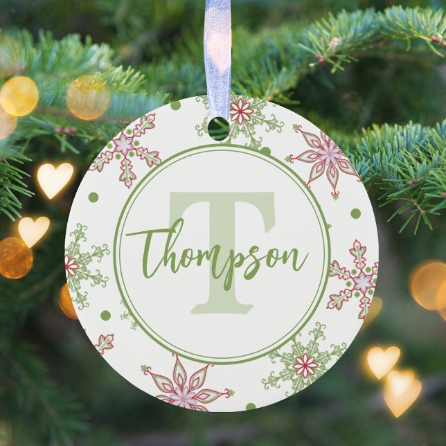 Weihnachtsfeiertag Niedliche Schneeflocke Keramik Ornament (Christmas holiday colorful snowflake pattern with simple monogram and calligraphy. )