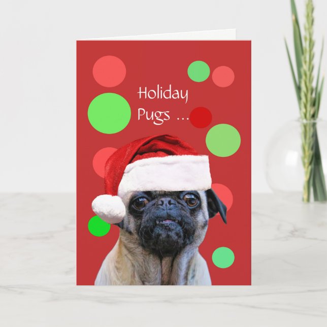 Weihnachtsfeiertag Niedlicher Mops Hunde Weihnacht Karte (Vorderseite)