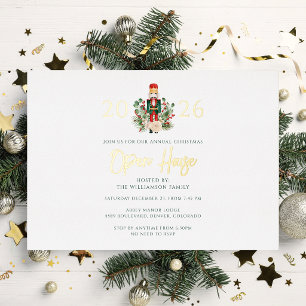 Weihnachtsfeiertag Nutcracker Open House Party Gol Folieneinladung
