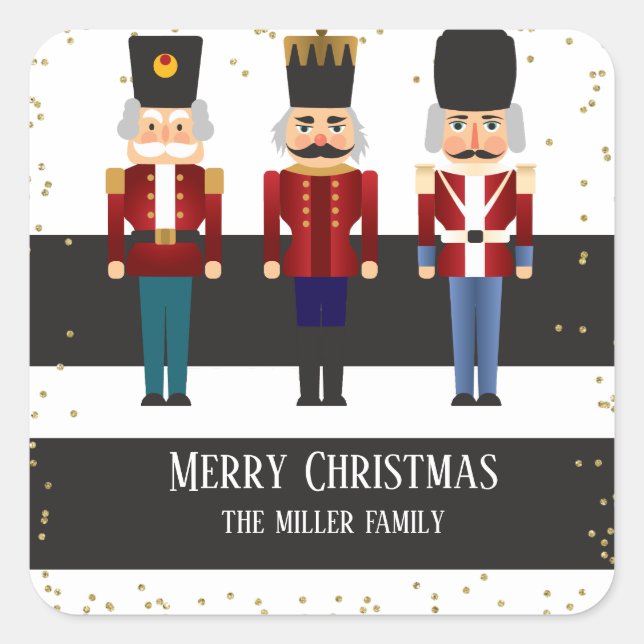 Weihnachtsfeiertag Nutcracker Trio Quadratischer Aufkleber (Vorderseite)