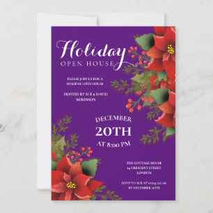 Weihnachtsfeiertag Offenes Haus Poinsettia Lila Einladung