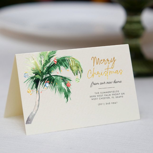 Weihnachtsfeiertag Palm Tree Moving Ankündigung (Merry Christmas Coastal Tropical Palm Tree Moving Announcement Folded Card)