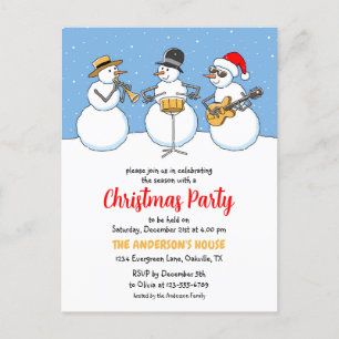 Weihnachtsfeiertag Party Snowmen Jazzband Einladungspostkarte
