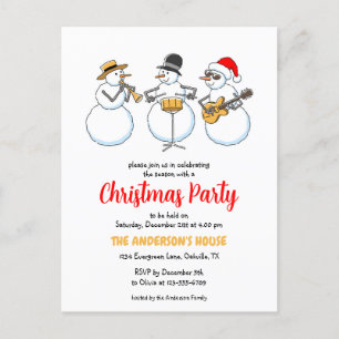Weihnachtsfeiertag Party Snowmen Jazzband Einladungspostkarte