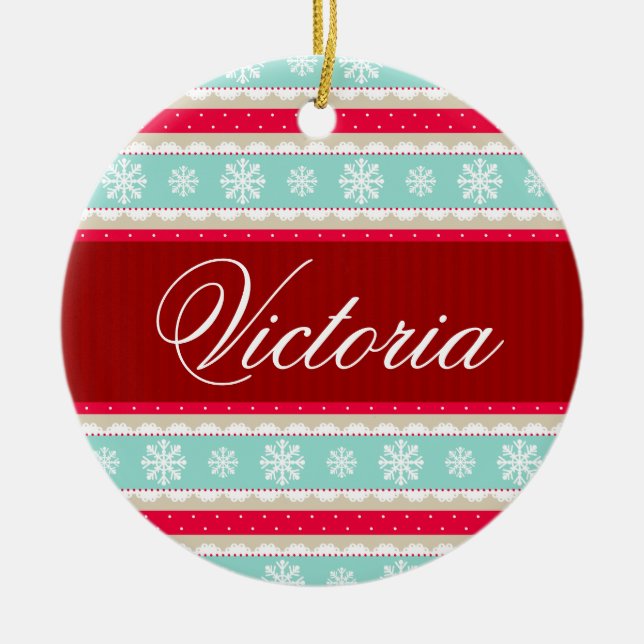 Weihnachtsfeiertag Pattern Individuelle Name Keramik Ornament (Vorne)