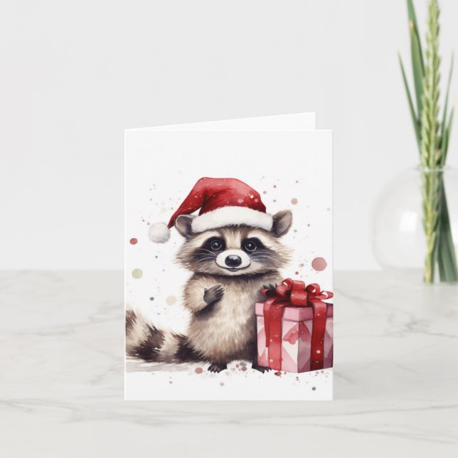Weihnachtsfeiertag Raccoon Feiertagskarte (Vorderseite)