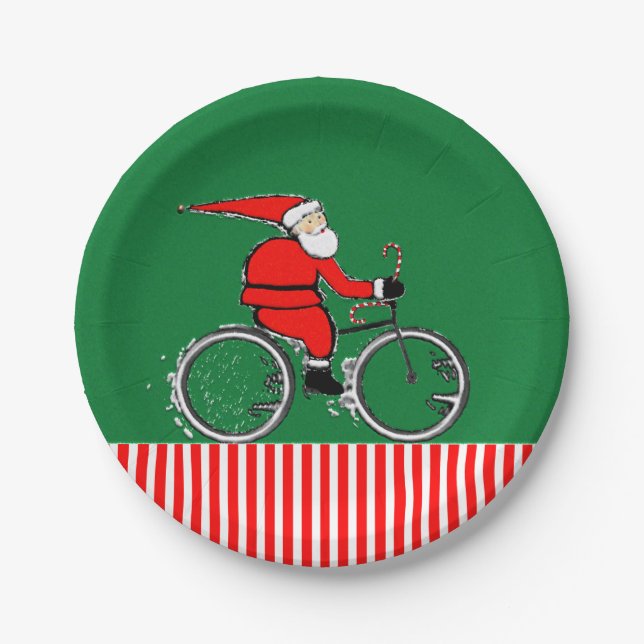 Weihnachtsfeiertag Radfahrer Pappteller (Vorderseite)