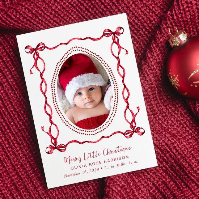 Weihnachtsfeiertag Red Bow Foto Geburtserklärung Feiertagskarte (Von Creator hochgeladen)