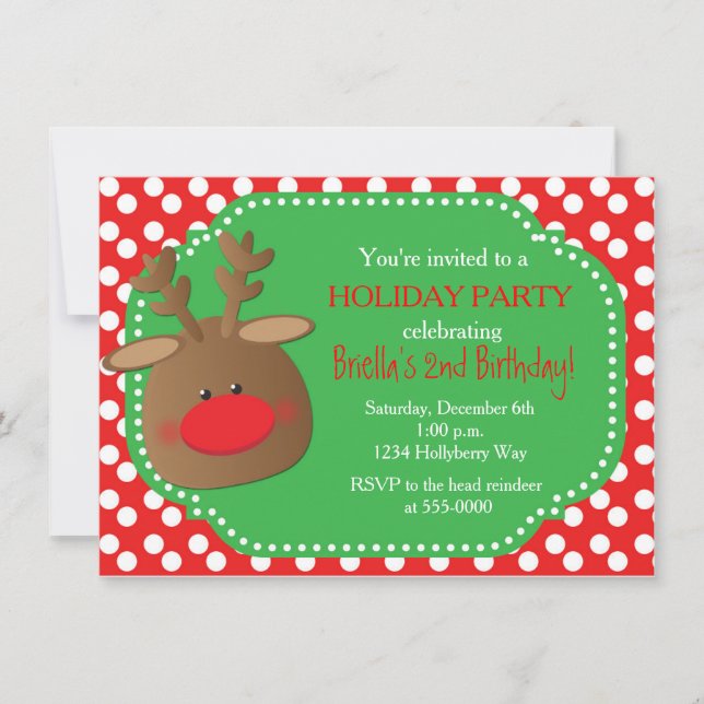 Weihnachtsfeiertag Reindeer Polka Dot Einladungen (Vorderseite)
