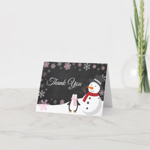 Weihnachtsfeiertag Rosa Schneeflocke Skihütte Dankeskarte