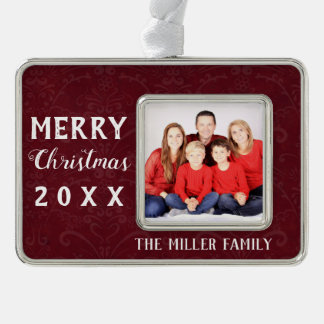 Weihnachtsfeiertag Rotes Vintages Keepake-Jahr-Fot Rahmen-Ornament Silber