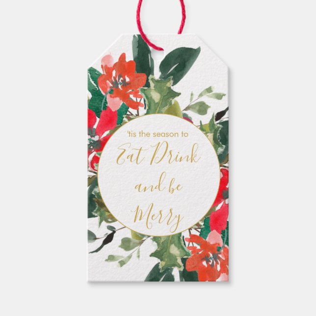 Weihnachtsfeiertag Saison Floral Holly Wreath Geschenkanhänger (Vorderseite)