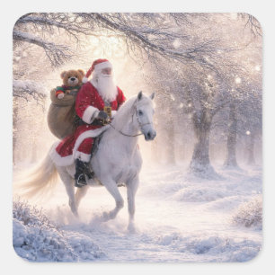 Weihnachtsfeiertag Santa und Pferd Quadratischer Aufkleber