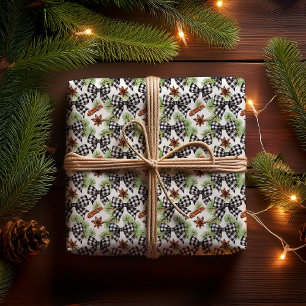 Weihnachtsfeiertag Schwarz-weiß Gingham Karo Bows Geschenkpapier