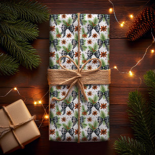 Weihnachtsfeiertag Schwarz-weiß Gingham Karo Bows Geschenkpapier