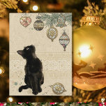 Weihnachtsfeiertag Schwarze Katze Blick auf Orname Feiertagspostkarte<br><div class="desc">Weihnachtsfeiertag Schwarze Katze Blick auf Ornamente</div>