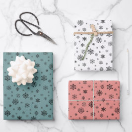 Weihnachtsfeiertag Schwarzer Schneeflocken Winterm Geschenkpapier Set