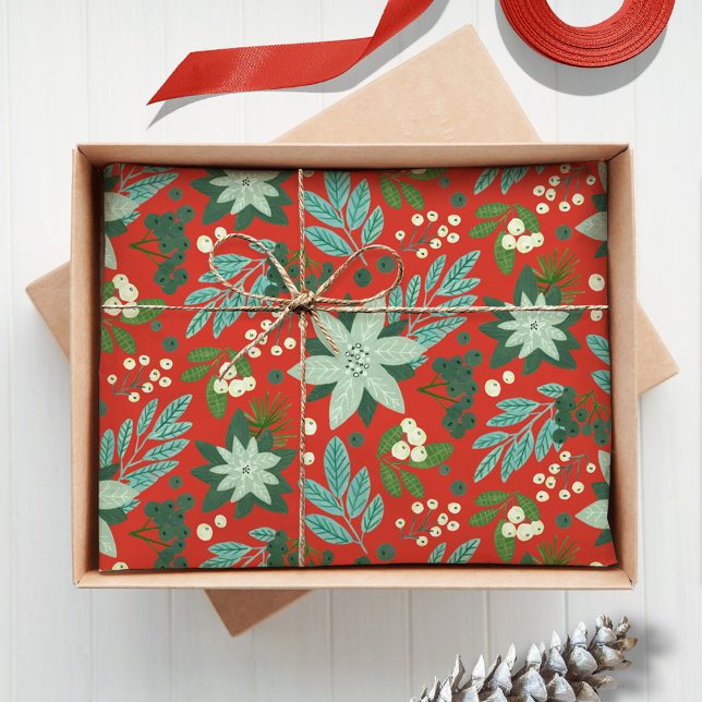 Weihnachtsfeiertag Seidenpapier (Christmas Red Floral Holiday Tissue Paper)