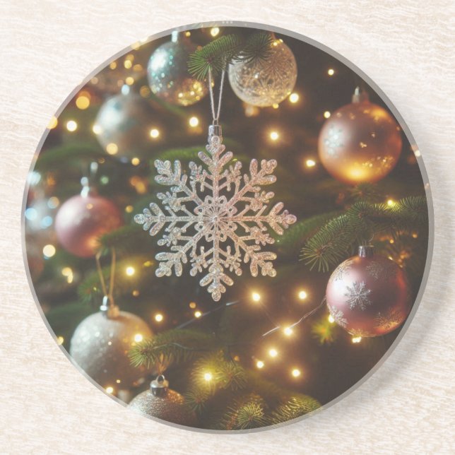 Weihnachtsfeiertag Silver Snowflake Ornamente Getränkeuntersetzer (Vorne)