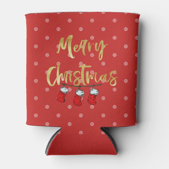 Weihnachtsfeiertag Snowflake Spaß Rot Dosenkühler (Vorderseite)