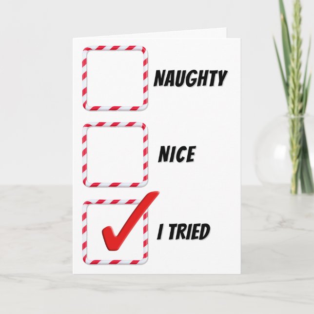 Weihnachtsfeiertag Spaß Naughty oder Nice Karo Box Karte (Vorderseite)