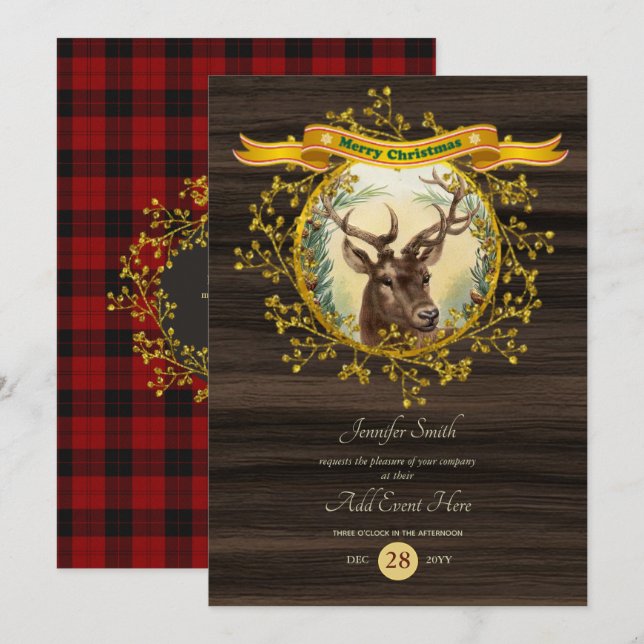 Weihnachtsfeiertag STAG Party Buffalo Kariertes Er Einladung (Vorne/Hinten)