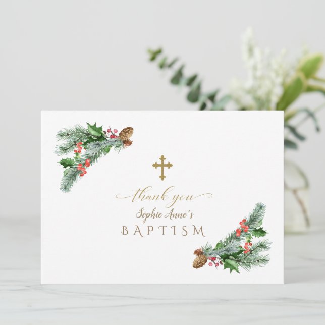 Weihnachtsfeiertag-Taufe Dankeskarte (Stehend Vorderseite)