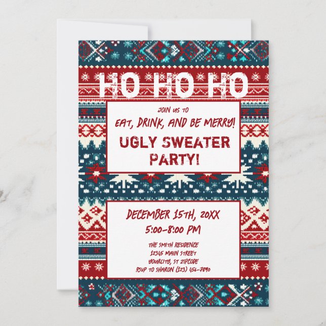 Weihnachtsfeiertag Ugly Sweater Party Einladung (Vorderseite)
