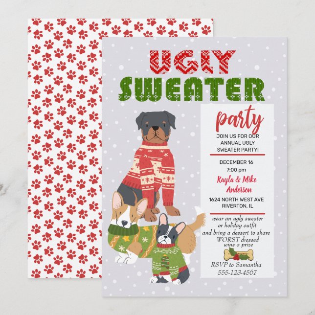 Weihnachtsfeiertag Ugly Sweater Party Einladung (Vorne/Hinten)