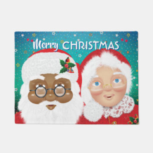 Weihnachtsfeiertag und Frau Claus Biracial Fußmatte