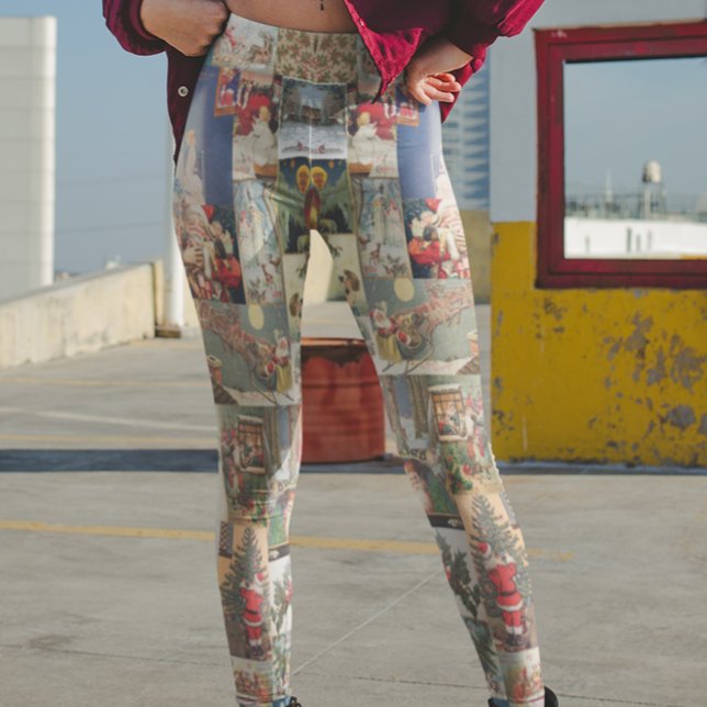 Weihnachtsfeiertag Vintag Weihnachtskarte Leggings (Von Creator hochgeladen)
