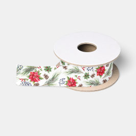 Weihnachtsfeiertag Wasserfarbe Poinsettia Florenz Satinband