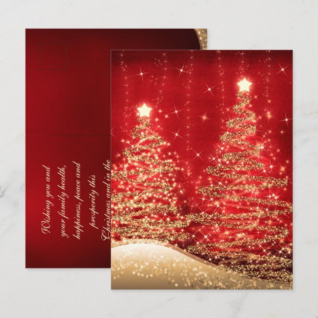 Weihnachtsfeiertag wünscht fesselnde Bäume rot Postkarte (Vorne/Hinten)