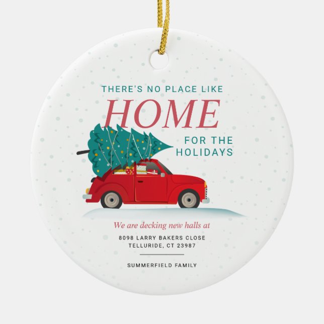 Weihnachtsfeiertage Ankündigung Rotes Auto Keramik Ornament (Vorne)