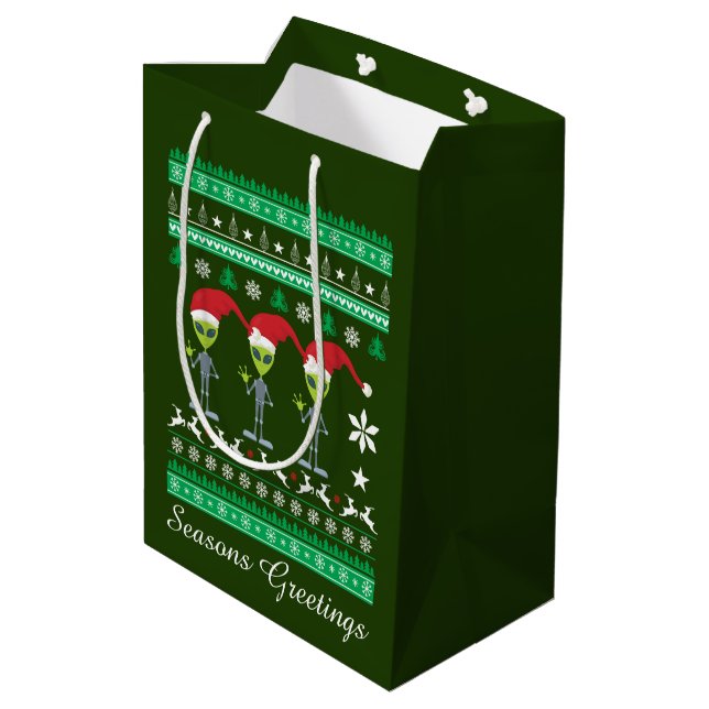 Weihnachtsfeiertage Außerirdischen Mittlere Geschenktüte (Rückseite Schrägansicht)