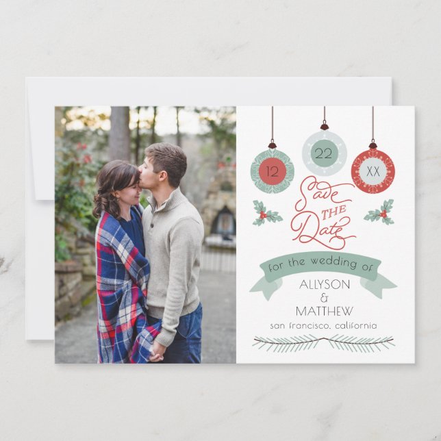 Weihnachtsfeiertage Baubles | Holly Wedding Save The Date (Vorderseite)