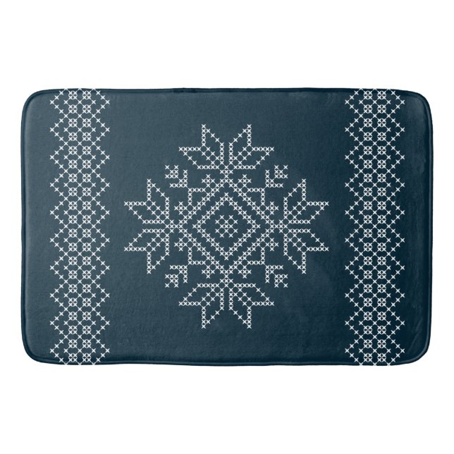 Weihnachtsfeiertage Blaue Schneeflocke Badematte (Vorderseite)