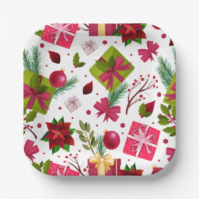 Weihnachtsfeiertage Feierliche Geschenke Floraler  Pappteller (Vorderseite)