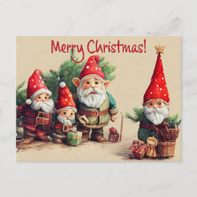 Weihnachtsfeiertage Gnomes Postkarte (Vorderseite)
