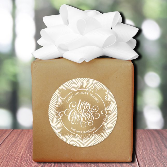 Weihnachtsfeiertage Gold Runder Aufkleber (Merry Christmas on gold sweet holiday wishes homemade stickers)