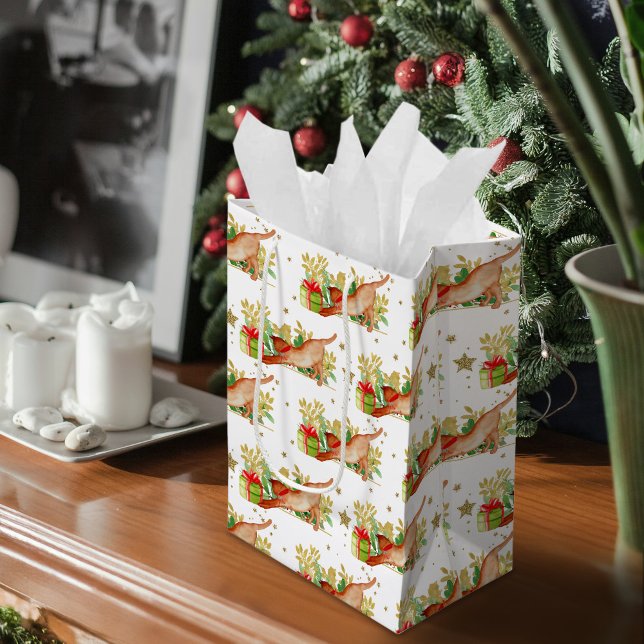 Weihnachtsfeiertage Gold Stars Mittlere Geschenktüte (Festive Cats Christmas Holiday Gold Stars Medium Gift Bag)