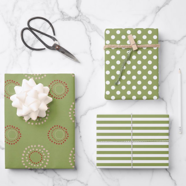 Weihnachtsfeiertage Grün Weiße Freude und Helle Geschenkpapier Set (Vorderseite)