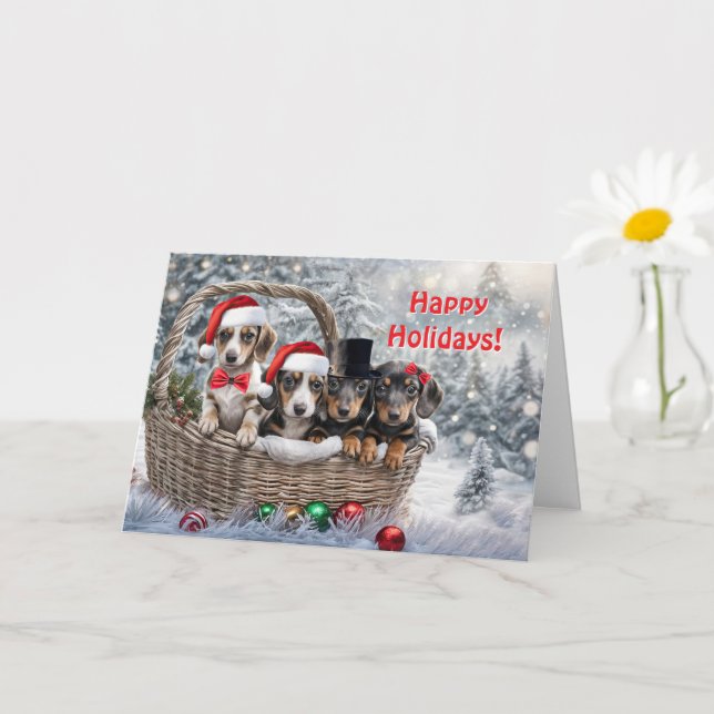 Weihnachtsfeiertage Grüße Niedliche Dackel Welpen Karte (Kleine Pflanze)