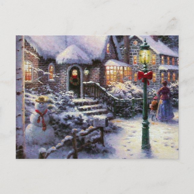 Weihnachtsfeiertage Hütte Schneeszene Feiertagspostkarte (Vorderseite)