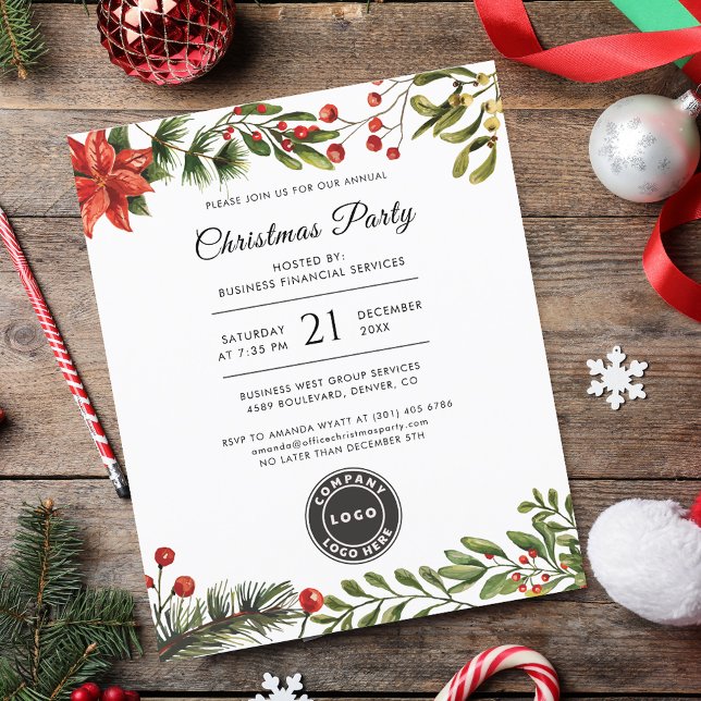 Weihnachtsfeiertage im Firmenlogo - Party Einladun (Business Logo Botanical Christmas Party Invitation)
